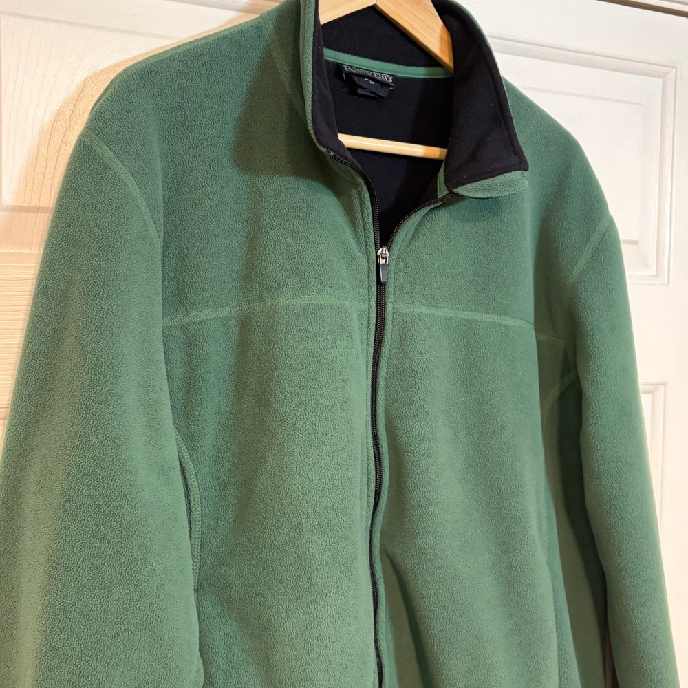 Vintage Lands‎ End Womens XL Full Zip  Wind Resistant Fleece Jacket Teal Green